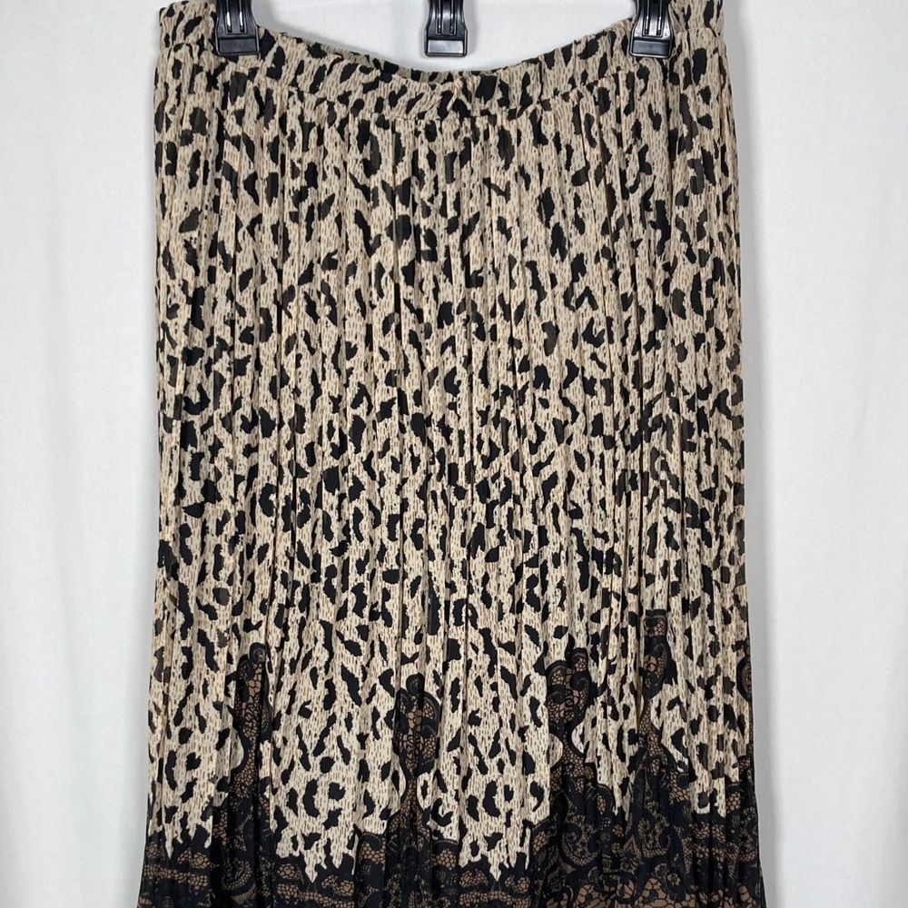 Christopher & Banks Animal Print Maxi Skirt Sheer Overlay with Lining Sz L - Picture 4 of 10